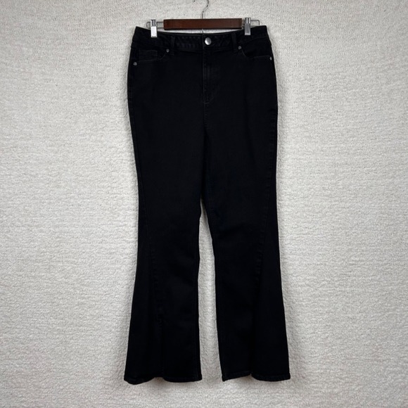 1822 Denim Flare Jeans Women 8/29 Black High Rise Side Slit Black Thermal Lined‎ - Picture 1 of 13